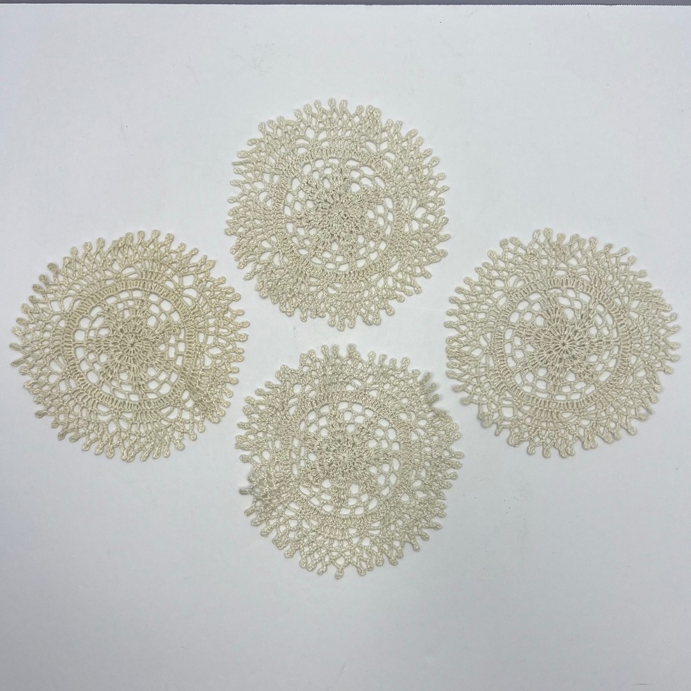 Handmade Crochet Doilies 5 In Lace Set of 4 Vintage Cottage Grandma Victorian